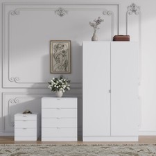 3 Piece Modern Bedroom Furniture Bedside Table Wardrobe Set Chest of Drawers