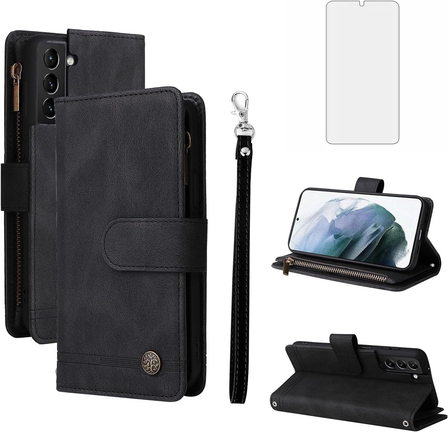 Phone Case for Samsung Galaxy S21 5G 6.2 inch Wallet Cover with Screen Protector