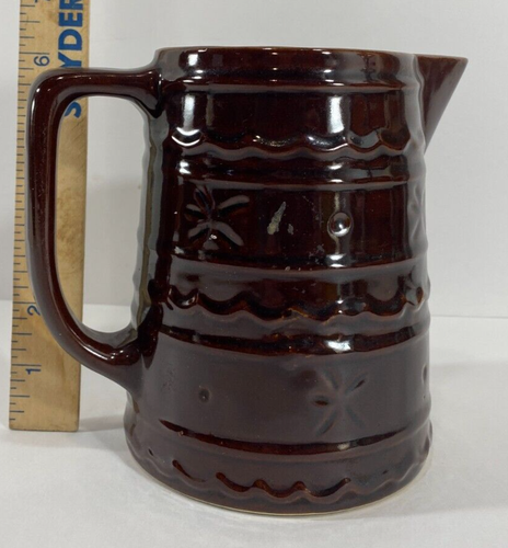Marcrest Stoneware Daisy Dot Pattern Brown Pitcher / Creamer - Picture 8 of 12