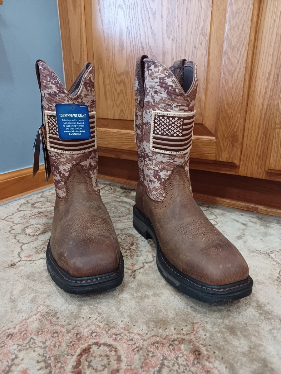 Ariat Men s Brown Workhog Patriot Square Steel Toe Work Boots 10022968 10 D