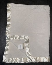 HTF POTTERY BARN KIDS RAYON COTTON CREAM BABY BLANKET SATIN A3