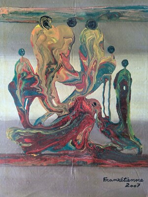 DRIP ART PAINTING BY GREAT THE  HAITIAN  MASTER FRANKETIENNE 24 x 16 CANVAS 07