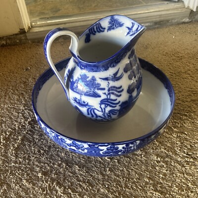 Antique, Rare, Royal Doulton England, Flow Blue Willow, Large And