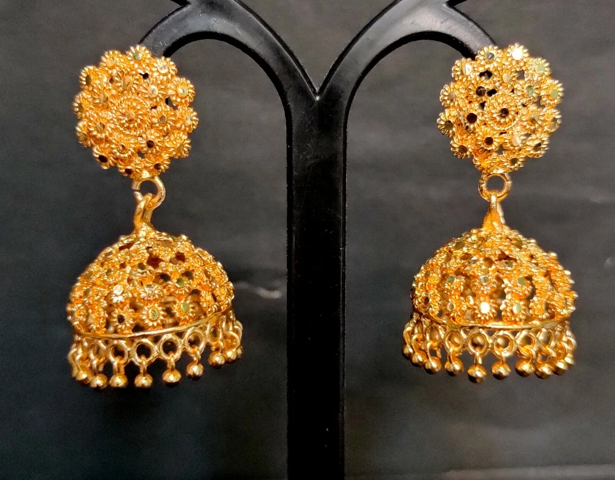 22K Wedding Gold Plated Gift Jhumka Earrings Indian 1.5
