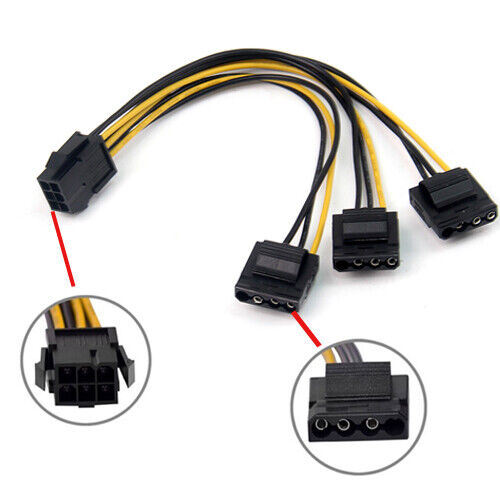 PCIe 6-polig Buchse auf 3 Molex IDE 4polig Grafikkarte Netzteil Splitter Kabel - Bild 1 von 5