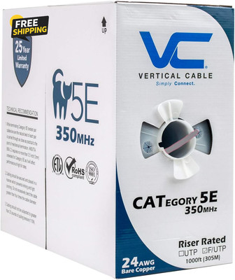 Cat5E, 350 Mhz, Shielded, 24AWG, Solid Bare Copper, 1000Ft, Bulk Ethernet Cable,