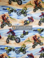 Fleece Printed Fabric MOTOCROSS BLUE BROWN 58" Wide Sold by the yard
