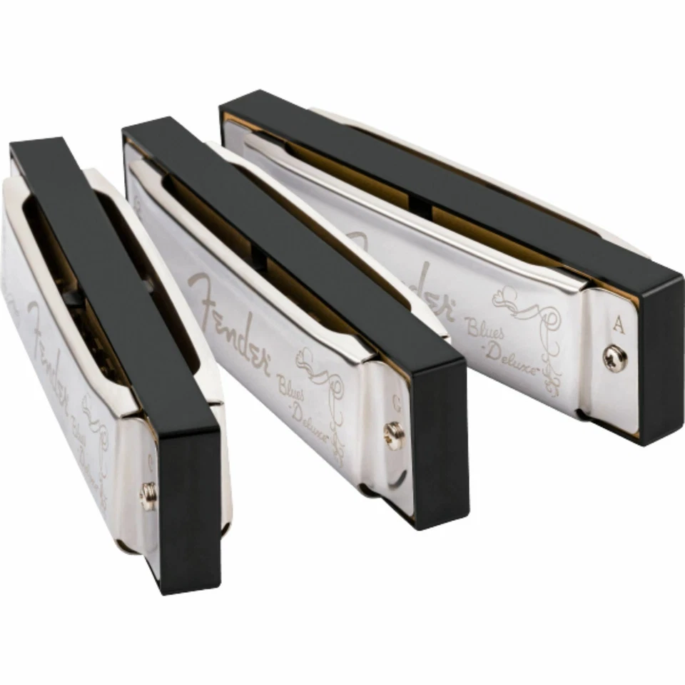 Fender Blues Deluxe 10-Hole Diatonic Harmonica 3-Pack with Case, Key of C, G, A - Image 4 of 4
