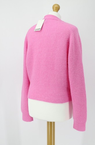 GANNI BUTTERLY BUTTON WOOL KNIT WOMENS CARDIGAN UK M WILD ORCHID PINK RRP £309 H - Picture 4 of 9