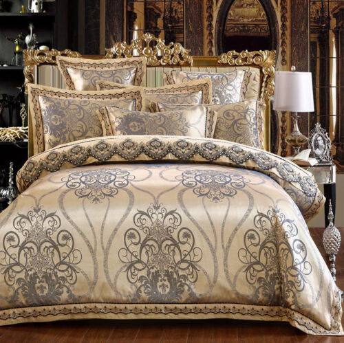 Royal Luxury Silk Cotton Duvet Cover Bedding Sets Jacquard Sheet Pillow Case - Picture 5 of 5