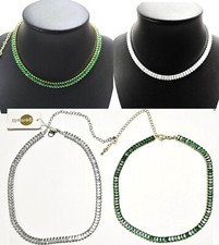 EMERALD GREEN,GOLD OR CLEAR,SILVER BAGUETTE SHAPE CRYSTAL TENNIS CHOKER,NECKLACE