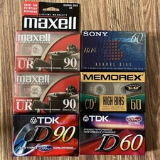 Lot of 6 Maxell UR 90,TDK D90 60, Sony HiFi 60 Memoriex CD2 60 Cassettes New