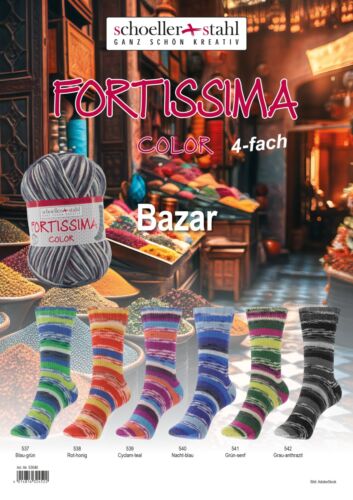 6 x 100 gr. Sockenwolle/Strumpfwolle Schoeller/Stahl Fortissima Bazar  NEU!!!! - Foto 1 di 1