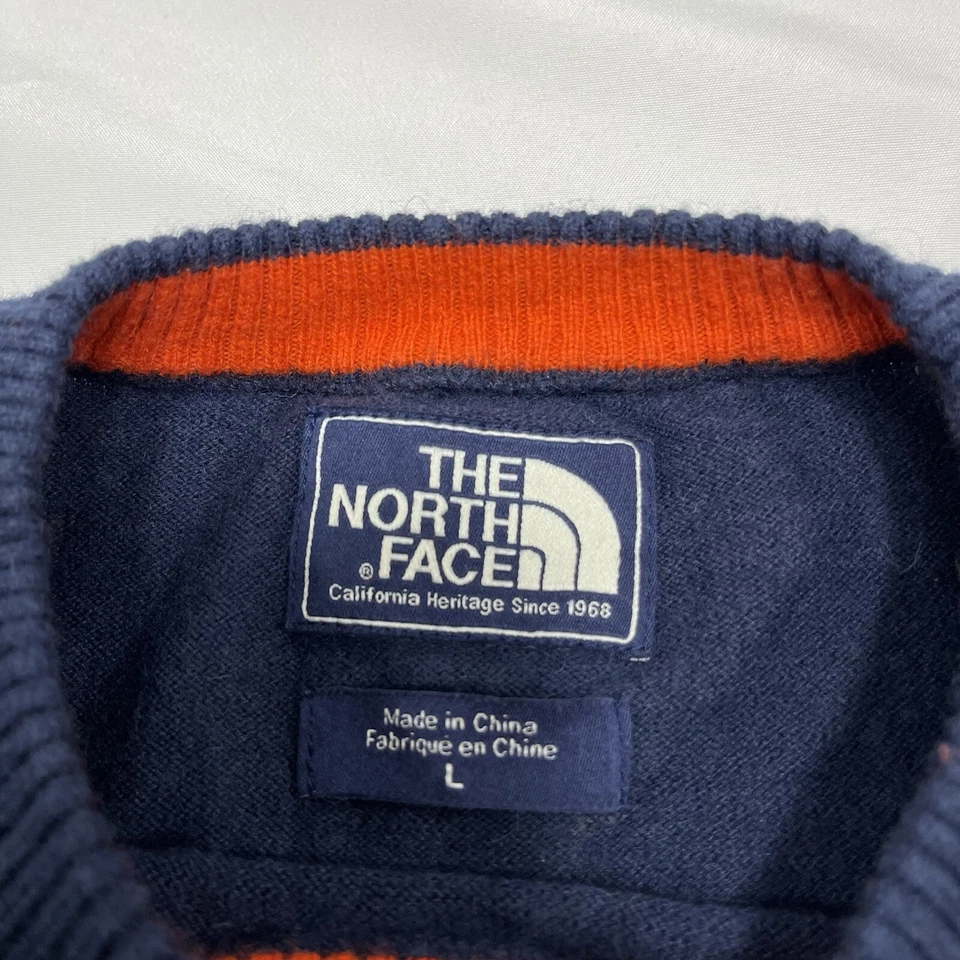 Suéter North Face Para Hombre Azul Grande Lana Algodón Mezcla Nailon Pullover Tejido Apretado Foto 3 de 4
