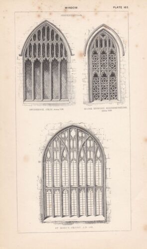 c1840 VICTORIAN ARCHITECTURAL PRINT WINDOW PERPENDICULAR St MARY'S OXFORD OXON - Afbeelding 1 van 1