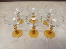 6 x Small Vintage Retro Aperitif  Digestif Liqueur Glasses Brown Coloured Stem