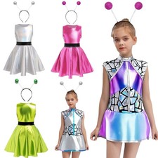Kinder Mädchen A-Linien Metallic-Kleid Alien Weltraum Halloween Cosplay Kostüm 