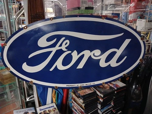 VINTAGE LARGE FORD PORCELAIN METAL SIGN 4FT CAR TRUCK AUTO DEALER SALES SERVICE