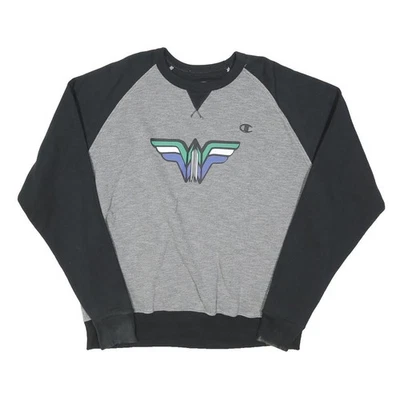 CHAMPION Sweatshirt Col Ras Du Cou Graphique Noir Gris XL Coton Mélangé - Photo 1/4