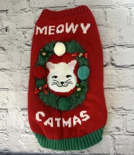 Merry & Bright Meowy Catmus Christmas Dog Holiday Red Ugly Cat Sweater Medium