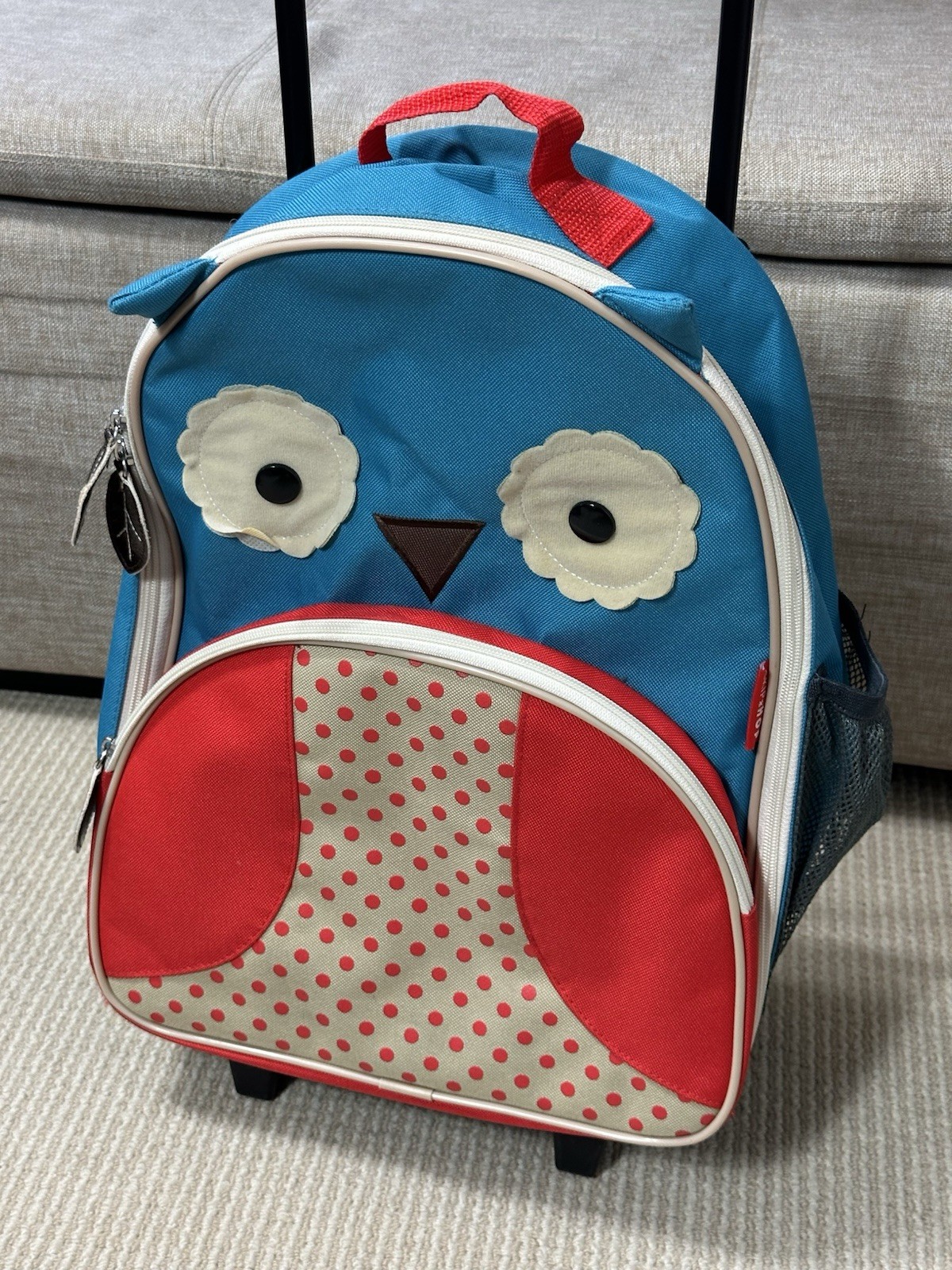 Otis Owl Blue Red Polka Dot Suitcase-free Ship