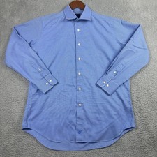 David Donahue Trim Fit Dress Shirt Mens 17.5 34/35 Blue Micro Check Long Sleeve