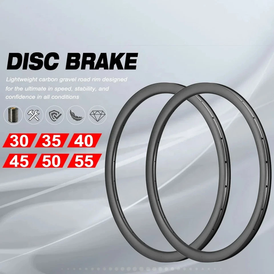 700C Carbon Bicycle Rim Depth 30-55mm Disc Brake Gravel Road Bike Tubeless Rims - Image 2 of 4