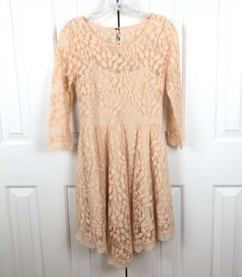 Free People Lace Overlay Skater Dress 4 Peach Pink Romantic Fairy Boho  Lined | eBay