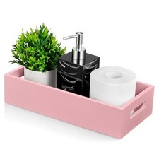 Bathroom Basket for Organizing - Wooden Toilet Tank Paper Basket with Pink