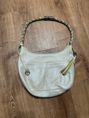 Brighton Barbados Hobo Bag Purse Handbag Cream White Leather Bright Multi Braid