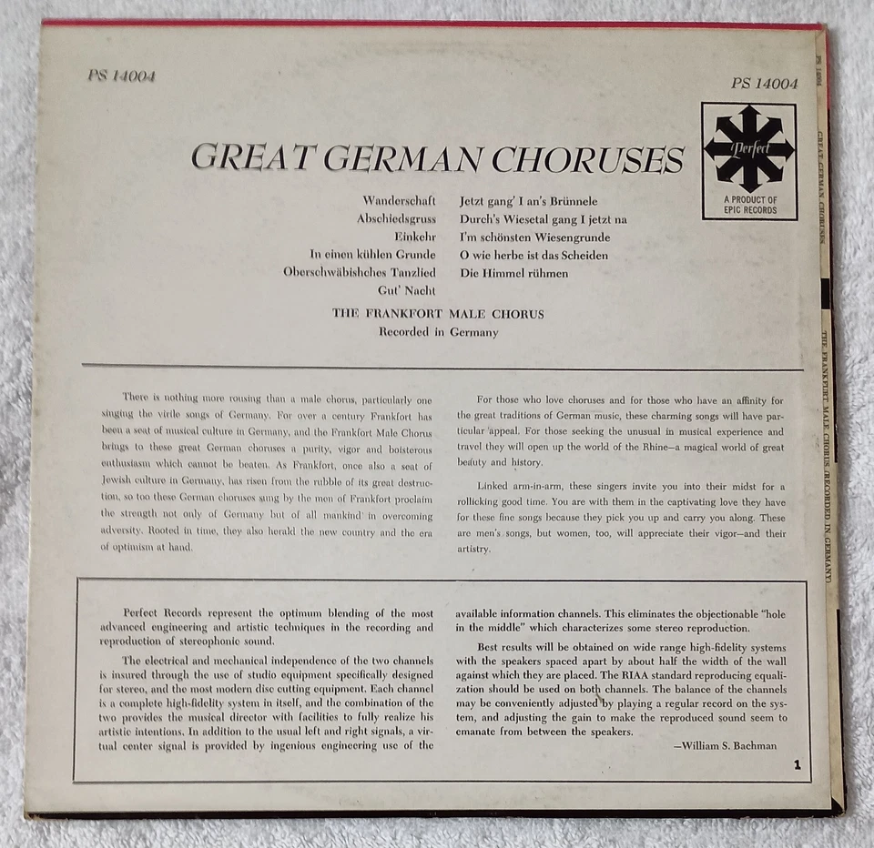 The Frankfurt Male Chorus - Great German Choruses "LP" - Image 2 of 4