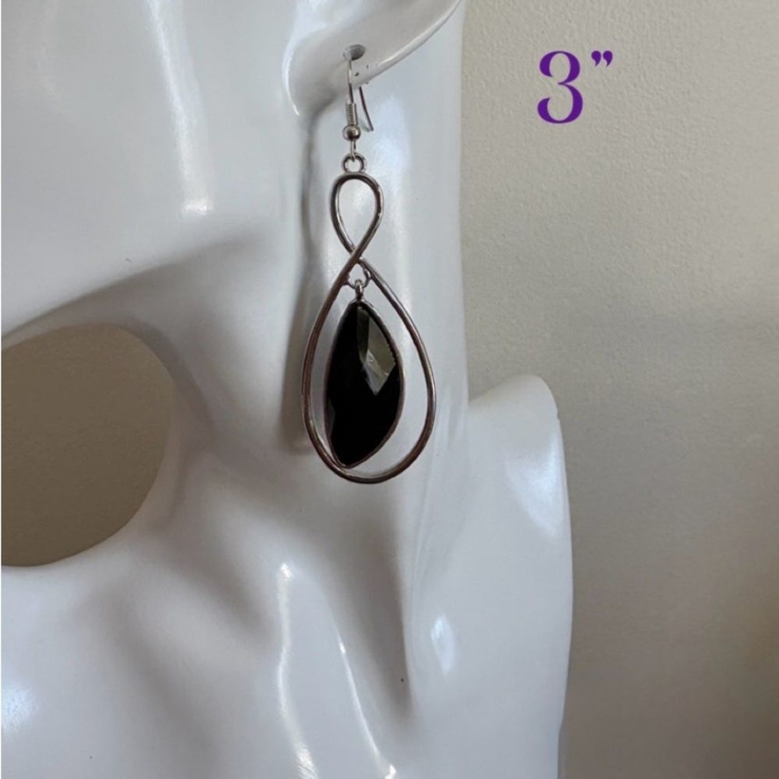 Silver Infinity Drop Earrings 3” - image 1