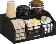 Coffee Station Organizer for Countertop, Wood Coffee Bar Organizer