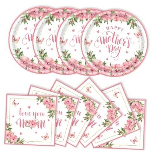 40pcs Mother's Day Paper Plates and Napkins Party Supplies, Mothers Day