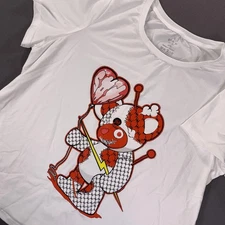 Shein Curve Shirt Womens Plus 0XL White Teddy Bear Heart Balloon Graphic Y2K Hip