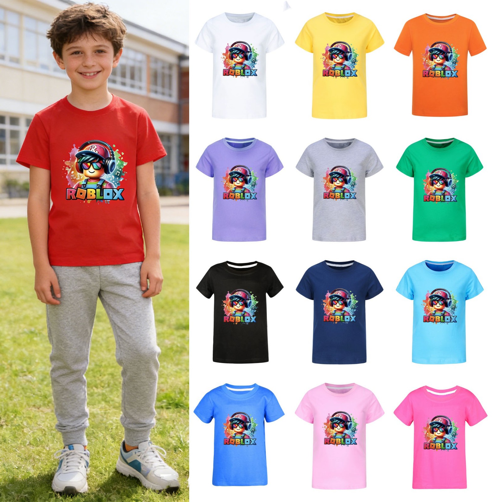 Boys Girls Rob Lox Characters T-shirts Kids Fun Gaming Inspired Cotton Top Tee
