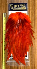 Whiting American Rooster Saddle, White dyed Orange, Fly Tying