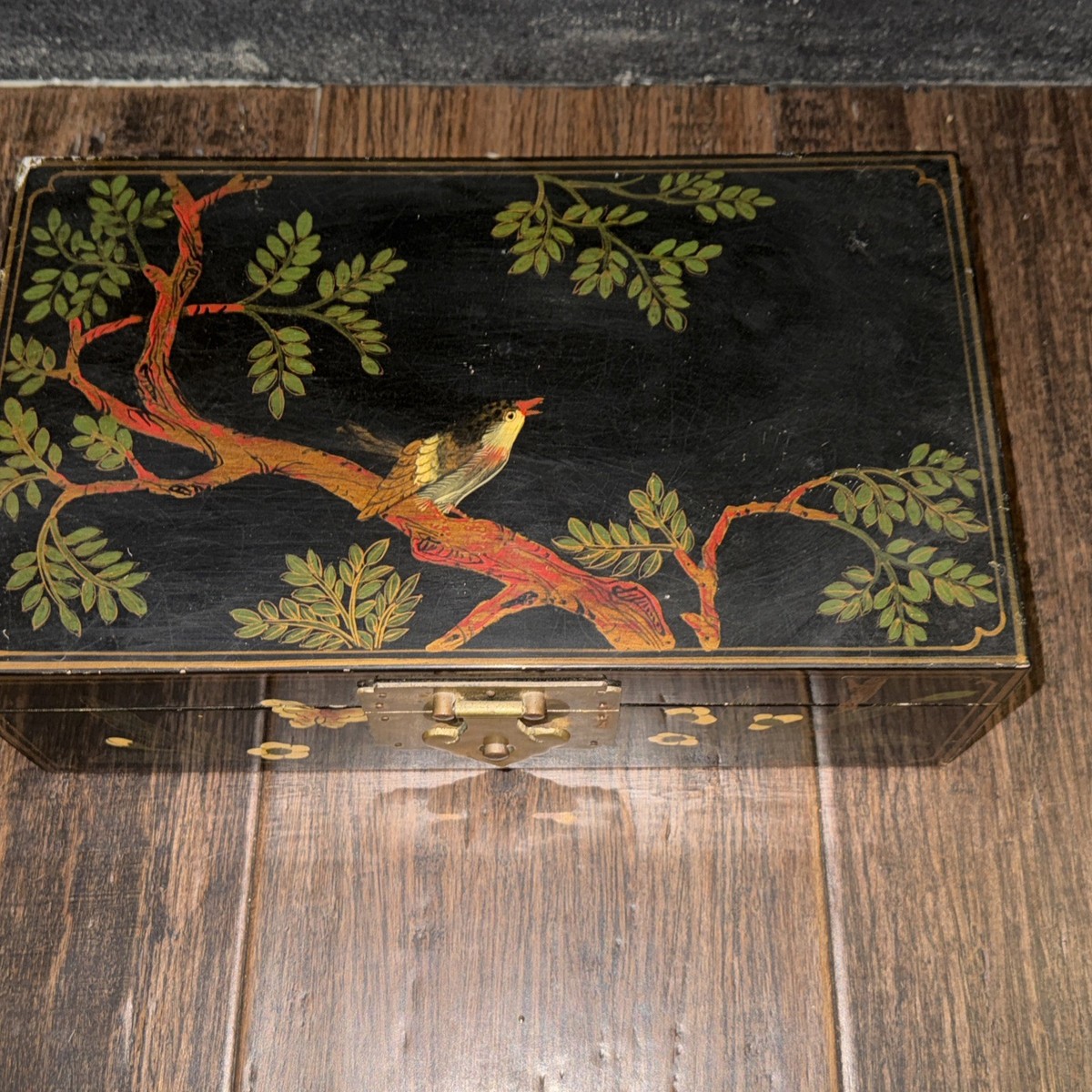 k18 菱形菱柄鉢　　木箱　年代物 Maitland Smith LTD Hong Kong Hand Painted lacquered wooden jewelry