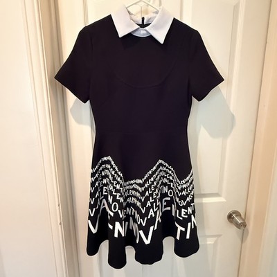 Valentino Black A-line 2019 Resort Mini Dress Wavy Logo with White Collar -  S | eBay