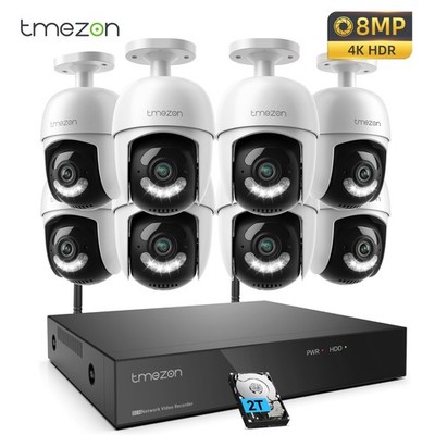 TMEZON 4K 8MP PoE Überwachungskamera Set Außen Kamera CCTV System 2TB NVR Audio