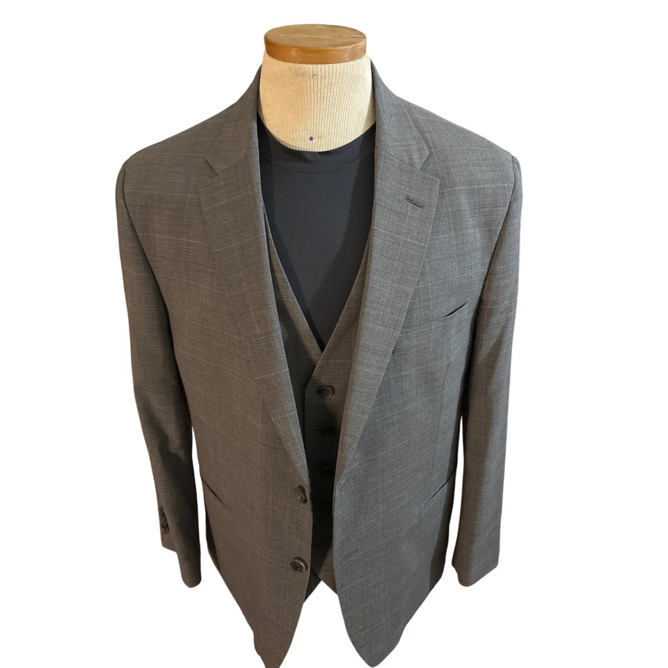 Terno moderno formal clássico masculino xadrez cinza 3 peças Tommy Hilfiger tamanho 44/38 - Imagem 4 de 4