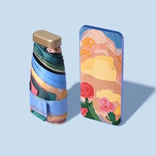 Mini Sun Umbrella Rose Oil Painting Small Pocket Rain Umbrella Folding Umbrella