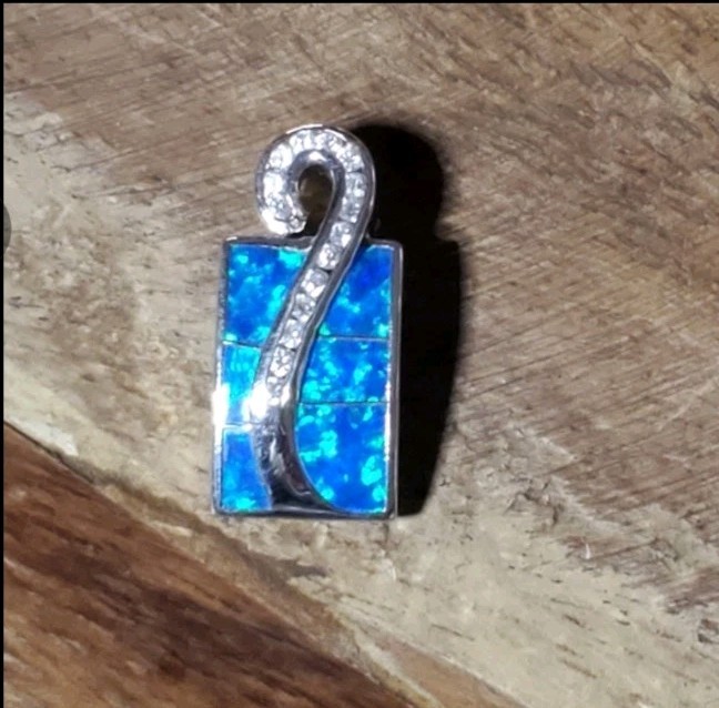 AK Sterling Silver Rectangular   Opal Inlay Penda… - image 5