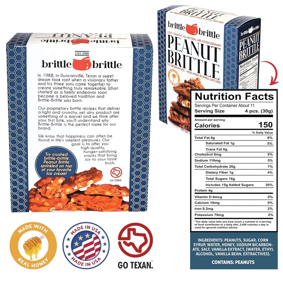 Caramelo quebradizo de maní, hecho a mano cacahuete antiguo quebradizo hecho con miel, todo Foto 2 de 4