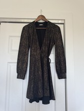 Reformation Womens M Gold Sequins Cocktail Metallic Wrap Bishop Dress Party