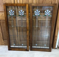 Antique Stained Leaded Glass Cabinet/Window Doors Pair (See Description)