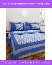 Jaipuri Rajasthani Printed Cotton Double Bed Sheet With 2 Pillow Cover 90x108