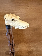 Vintage Antique Carved Handle Hardwood Fancy Dog Head Walking Stick Cane CUTE