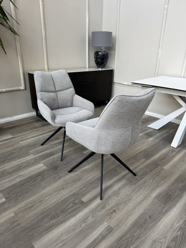 STUNNING Furniture Village Kiara Pair Of Grey Swivel Dining Kitchen Chairs - Picture 2 of 14