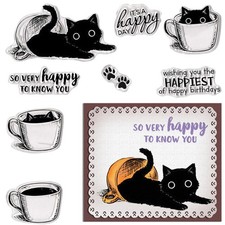 Coffee Cat Clear Stamps Card Making Journaling Tea Cup Rubber Kitty Paw Gift